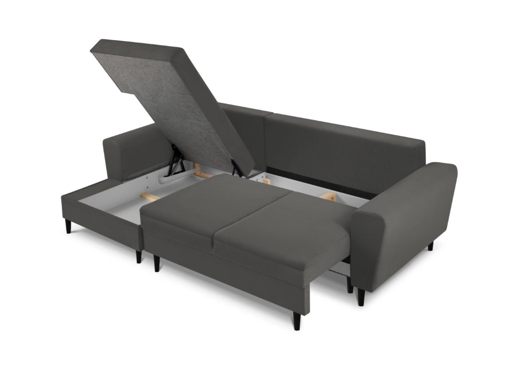 Cosmopolitan Design - Divano convertibile angolare sinistro con contenitore "Kyoto" 4 posti in velluto a coste grigio 
