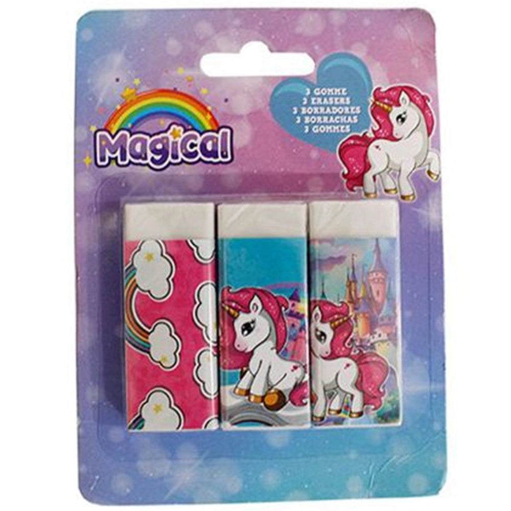 Trade Shop - Set 3 Pz Gomme Per Cancellare Magico Unicorno Per Scuola Regalo Festa Bambine 737984 -