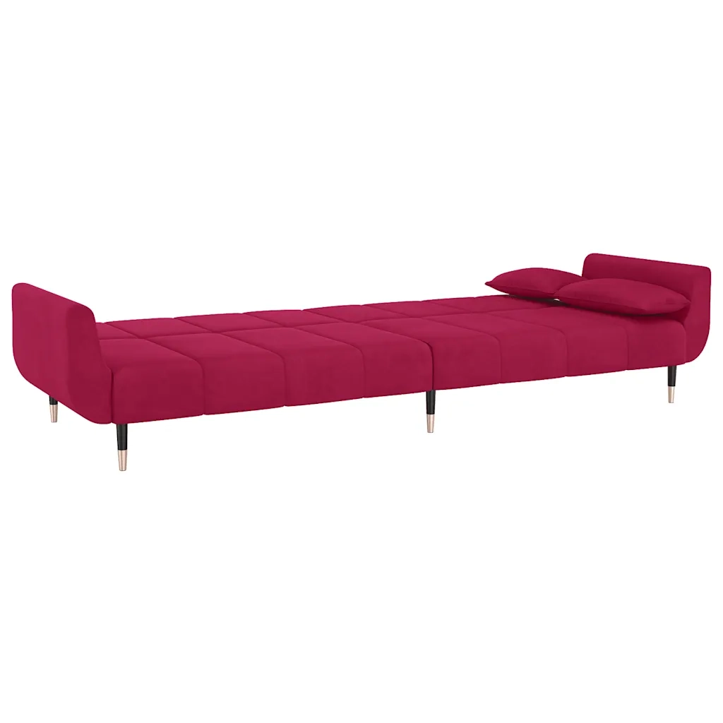 Divano letto | Sof¨¤ letto | Letto singolo a 2 Posti con 2 Cuscini Rosso Vino in Velluto