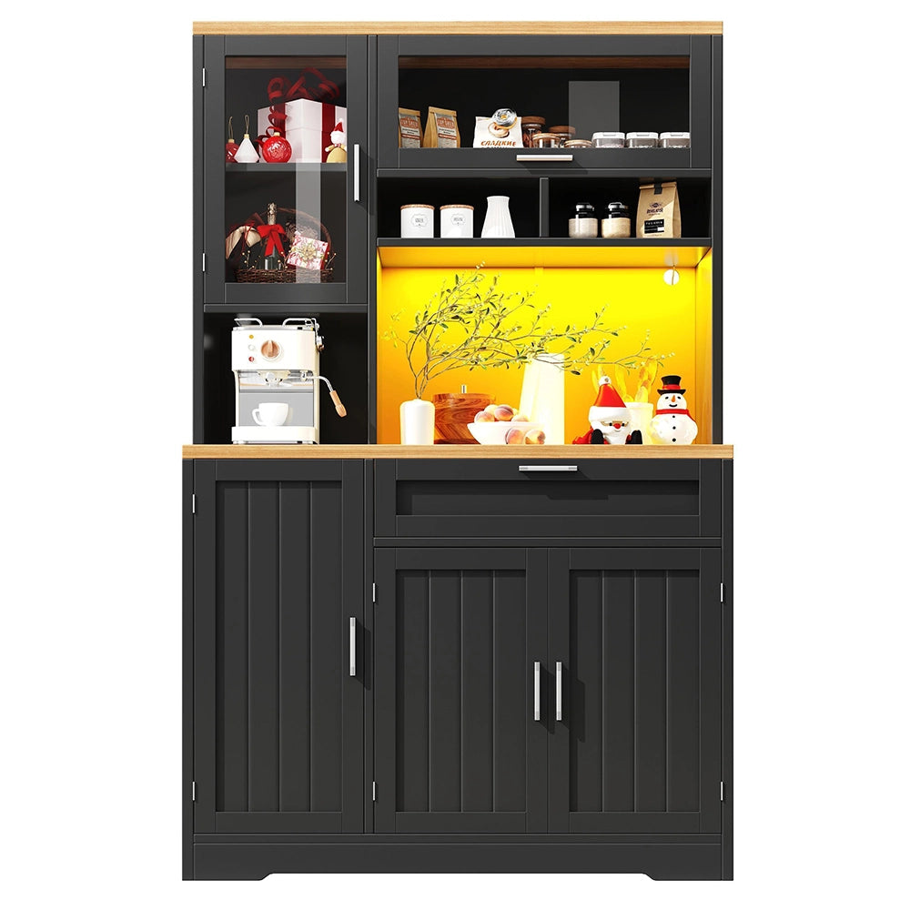 Armadio cucina alto con illuminazione LED - Xylo - 104x40x180 cm - bianco/nero