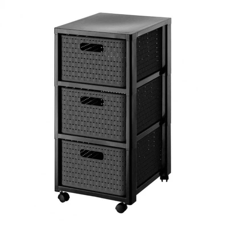 Rotho Country Contenitore Arrotolabile con 3 Cassetti in Rattan, Plastica (PP) senza BPA, colore Grigio (Antracite), 3 x A4/18 L, 37.5 x 32.5 x 71.2 cm