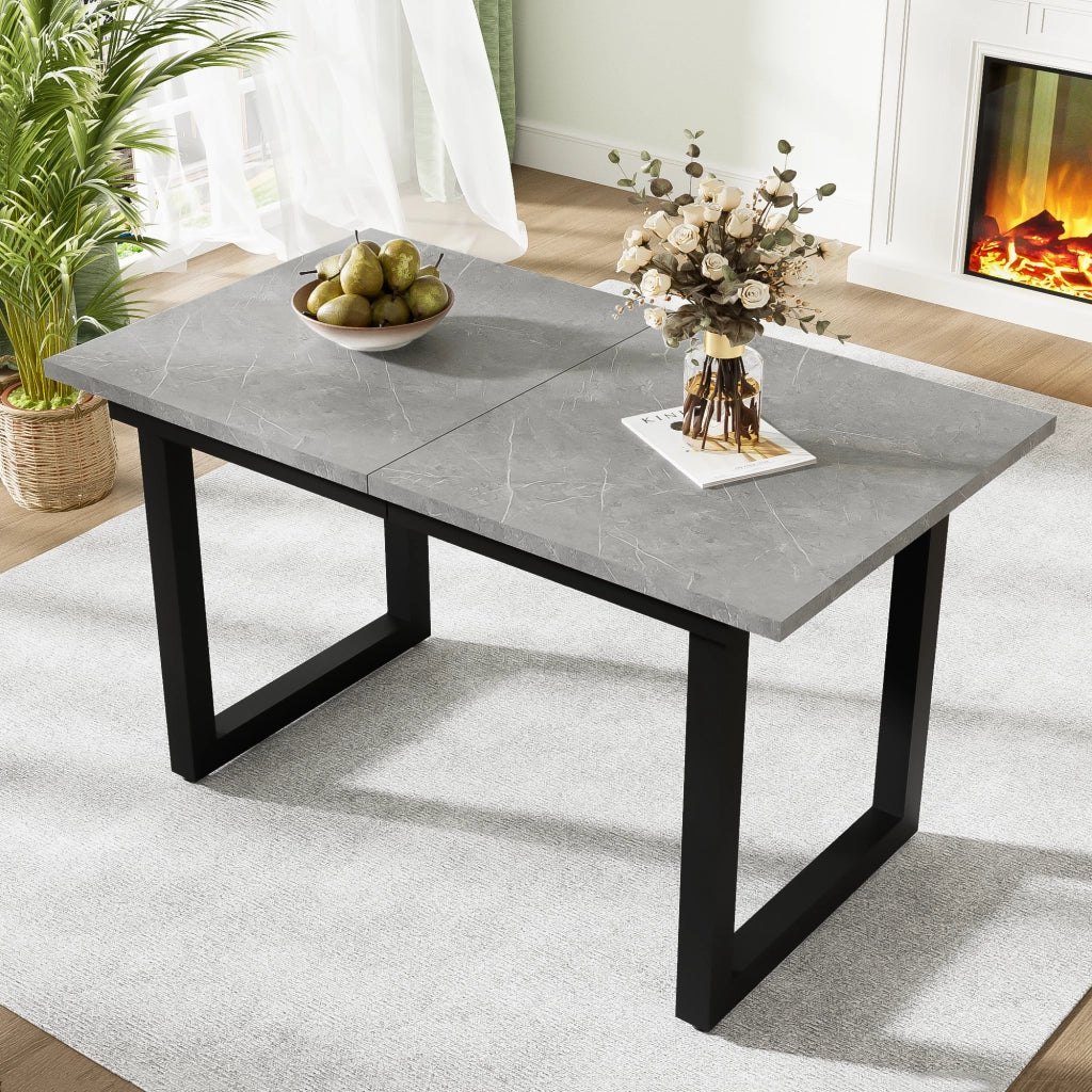 Tavolo allungabile con struttura in metallo stile industriale per sala da pranzo in MDF grigio effetto cemento nero