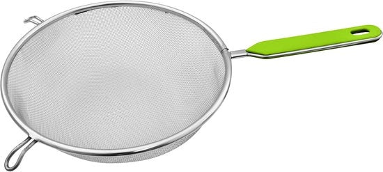 Zeef percolatore Ø 20 cm, set di setacciatura in acciaio inox, setaccio fine con manico in plastica (colore: verde/argento), quantità: 1 pezzo