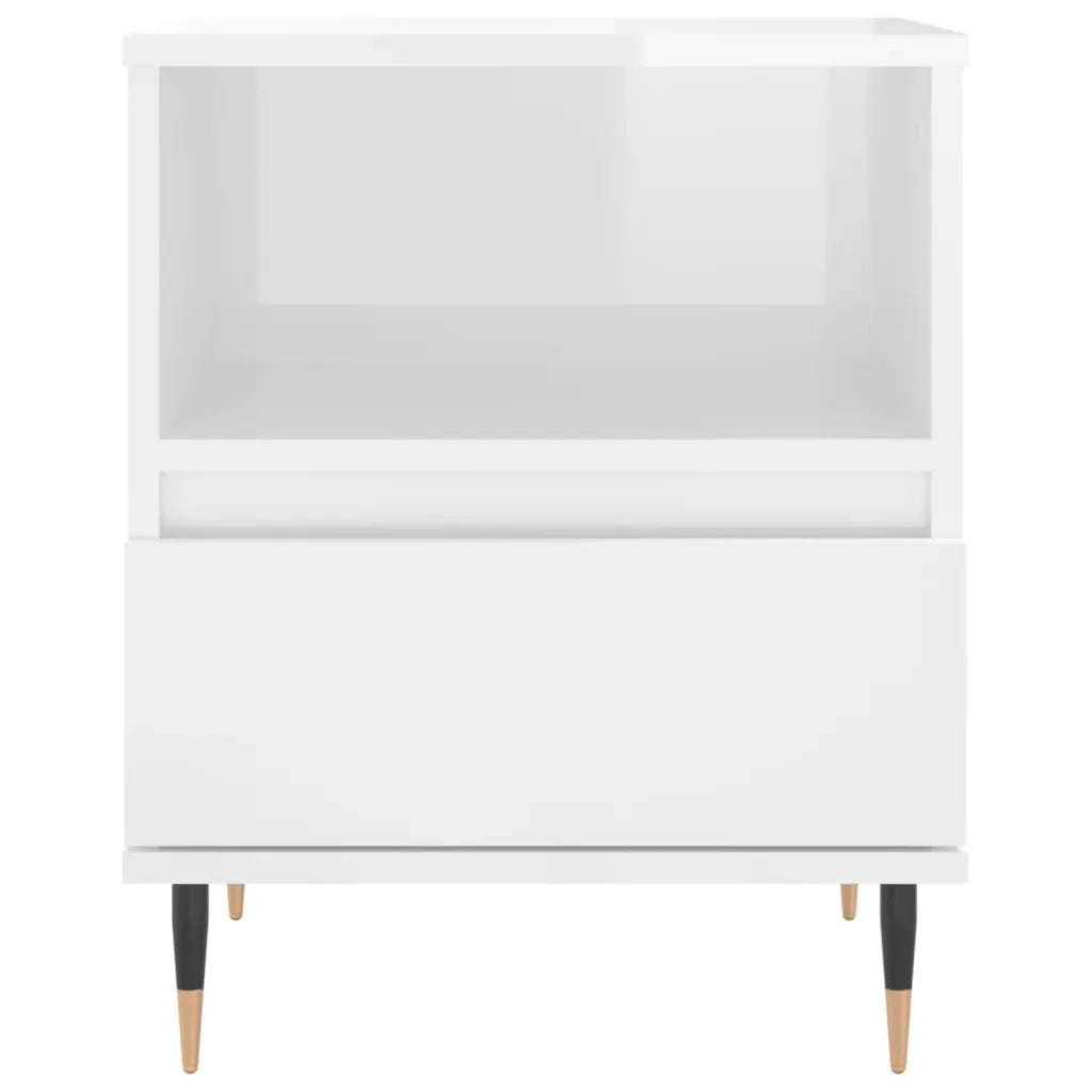 Set di 2 Comodini | Armadio da Notte | Mobiletto da notte Bianco Lucido 40x35x50 cm in Legno Multistrato
