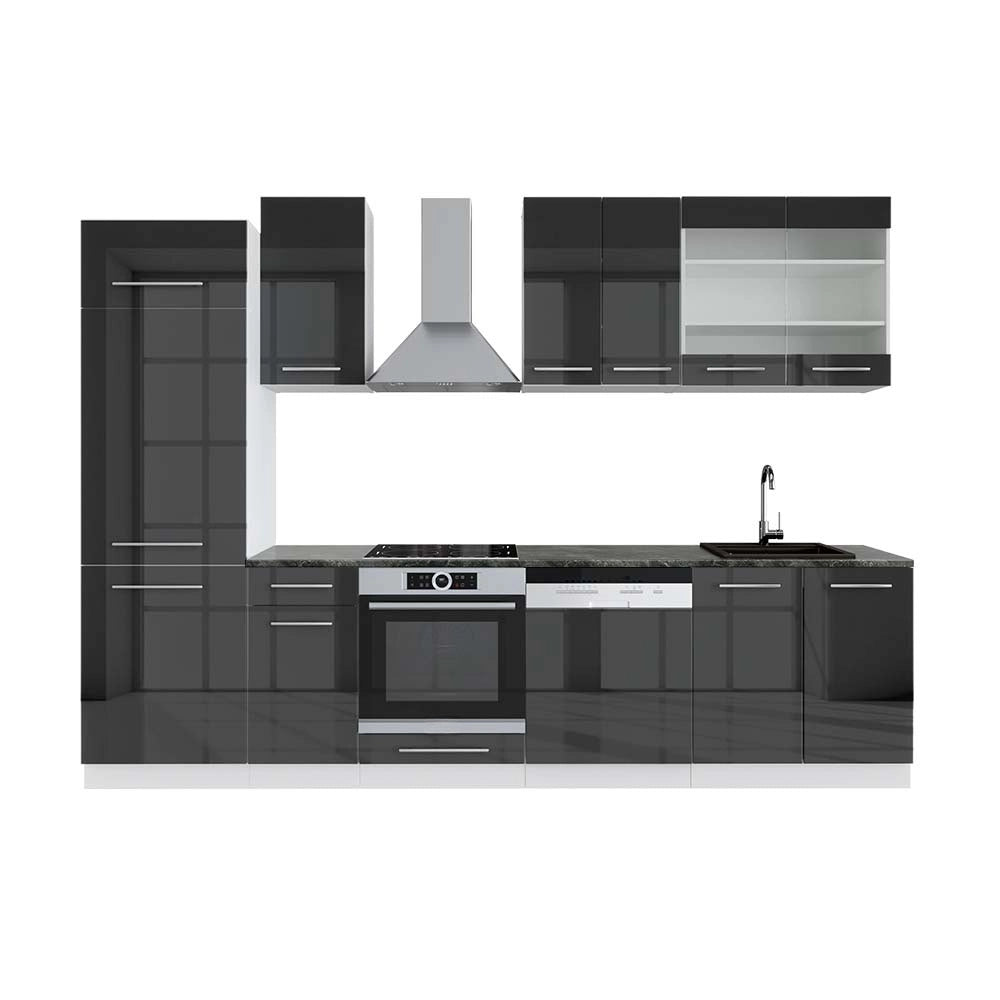 Cucina componibile Fame-Line Antracite lucido/Bianco 300 cm, PL Antracite Vicco