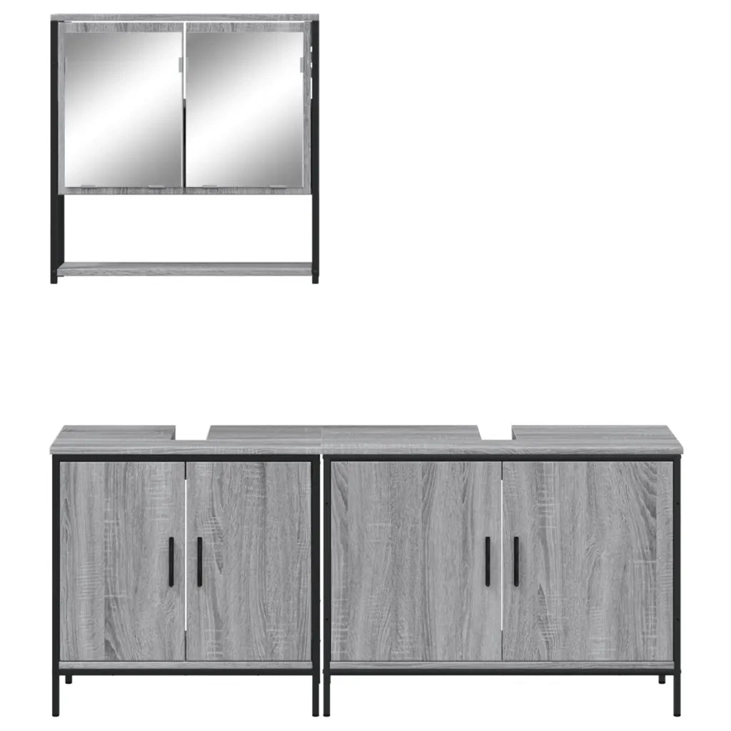 Set Mobili da Bagno 3 pz Grigio Sonoma in Legno Multistrato 3214673