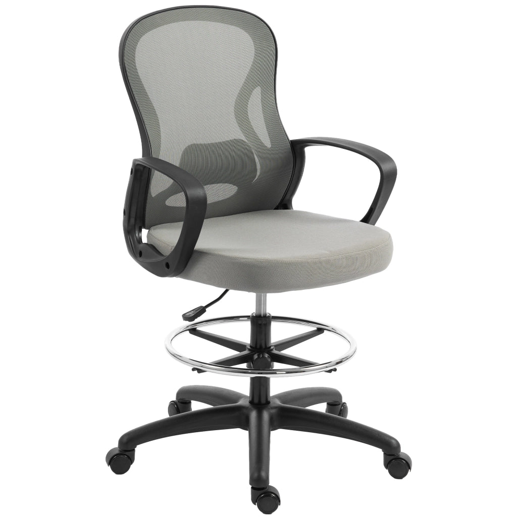 Poltrona ergonomica da ufficio con poggiapiedi e braccioli ¨C zephmum ¨C Grigio, rete, 59x65x123 cm