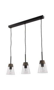 Lampada sospensione scandinava nera vetro legno 3xE27 Jupiter