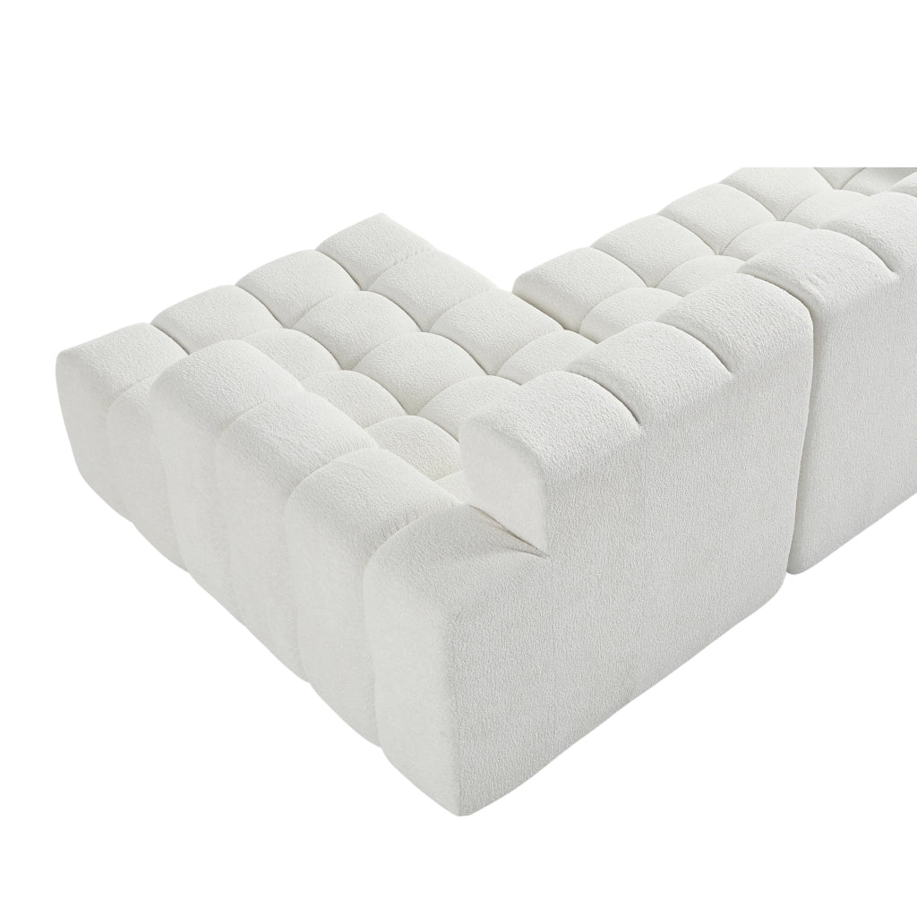 Divano modulare a L in velluto bianco con chaise longue