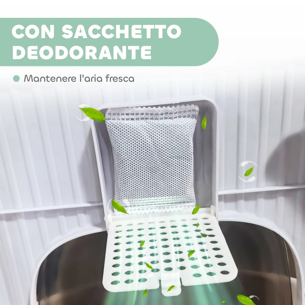 Lettiera Chiusa per Gatti a 2 Porte 40,5x52,5x42,5 cm con Vassoio Estraibile Paletta e Filtri Verde e Bianco
