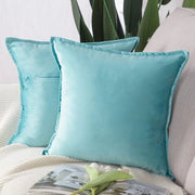 Set di 2 copricuscini decorativi in flanella di lusso per divano per camera da letto Aqua 50x50 cm Quadrato