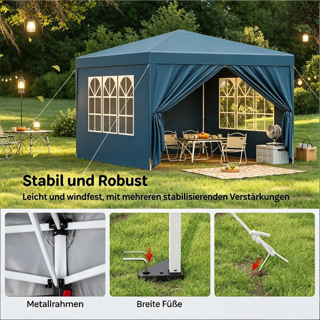 GAZEBO 3x3 m Regolabile Blu in tessuto Oxford e metallo
