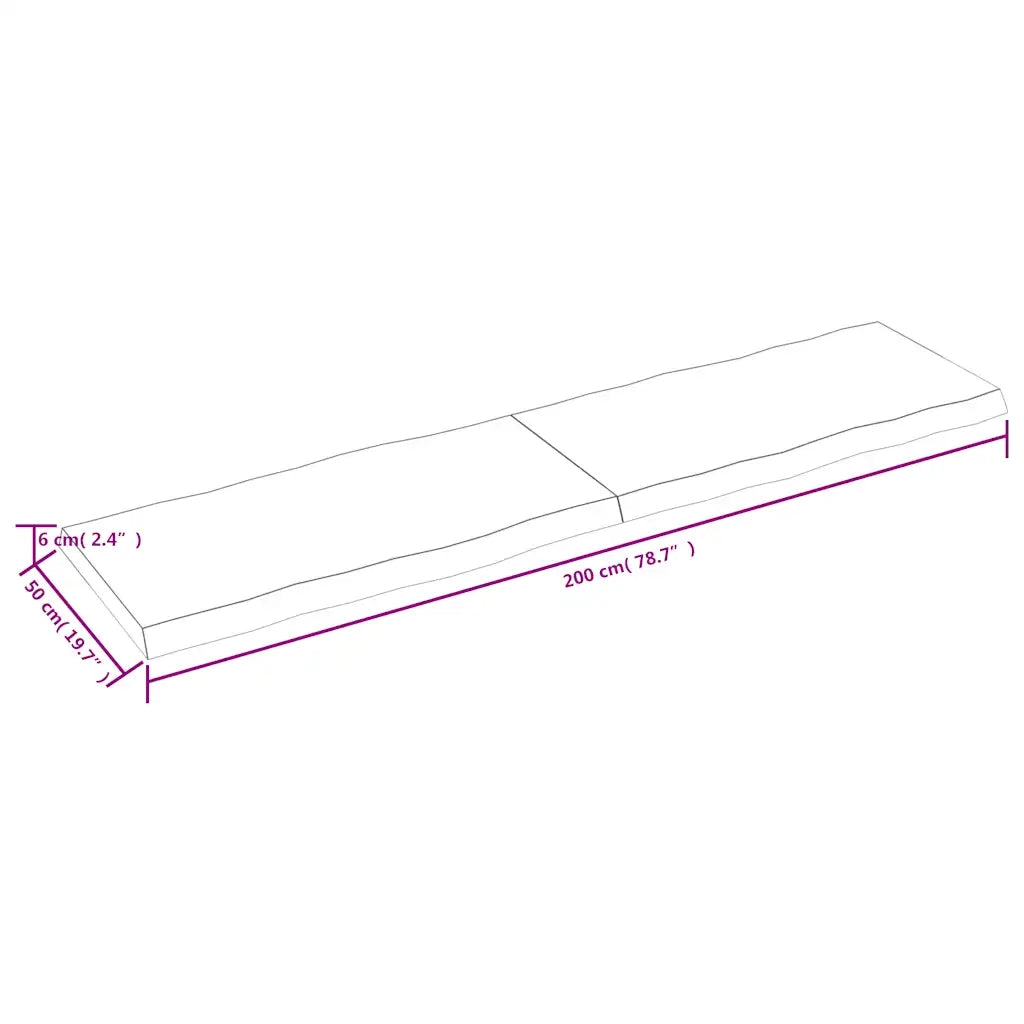 Piano Tavolo | Superficie Tavolo | Piano Scrivania Marrone Scuro 200x50x(2-6) cm Rovere Non Trattato