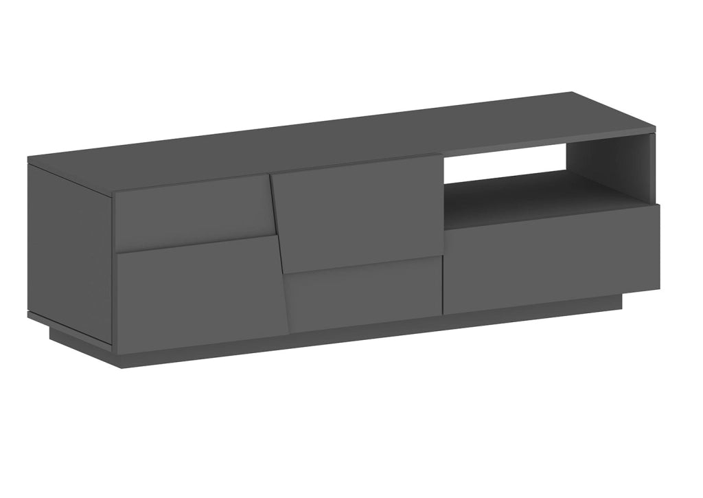 Mobile Tv 2 Anta 1 Cassetto e Ripiano a Giorno 150x45x46 cm Pongo 2A 1C Grigio Antracite Opaco