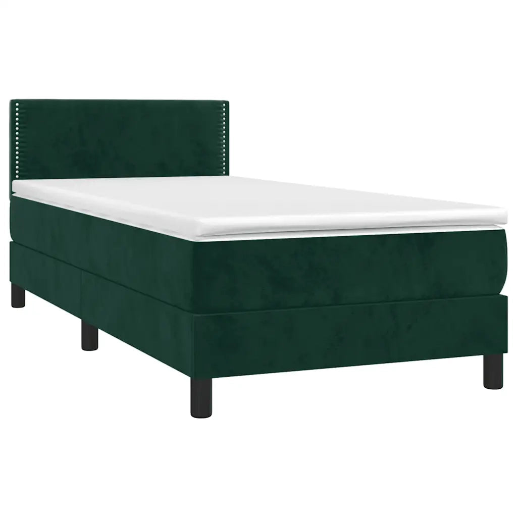 Letto a Molle con Materasso e LED Verde Scuro 100x200cm Velluto 3134330