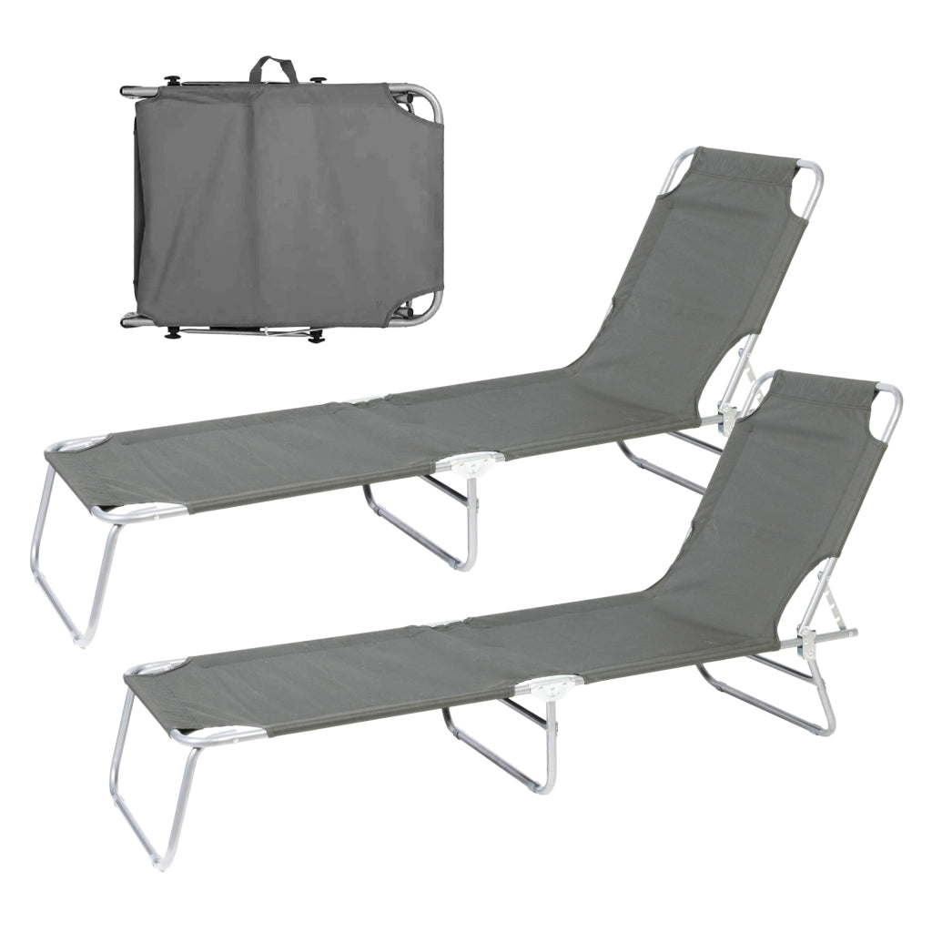 Coppia Lettini Prendisole Pieghevoli in Metallo  Reclinabili 4 Posizioni, Waterproof e Anti-UV, Portata 110 kg, Ideali per Mare Giardino Piscina Grigio