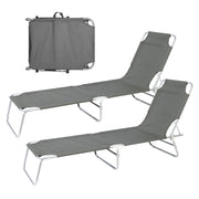 Coppia Lettini Prendisole Pieghevoli in Metallo  Reclinabili 4 Posizioni, Waterproof e Anti-UV, Portata 110 kg, Ideali per Mare Giardino Piscina Grigio