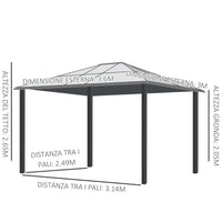 Gazebo da Giardino 3x3.6x2.65m in Alluminio e Policarbonato Tendone Lusso
