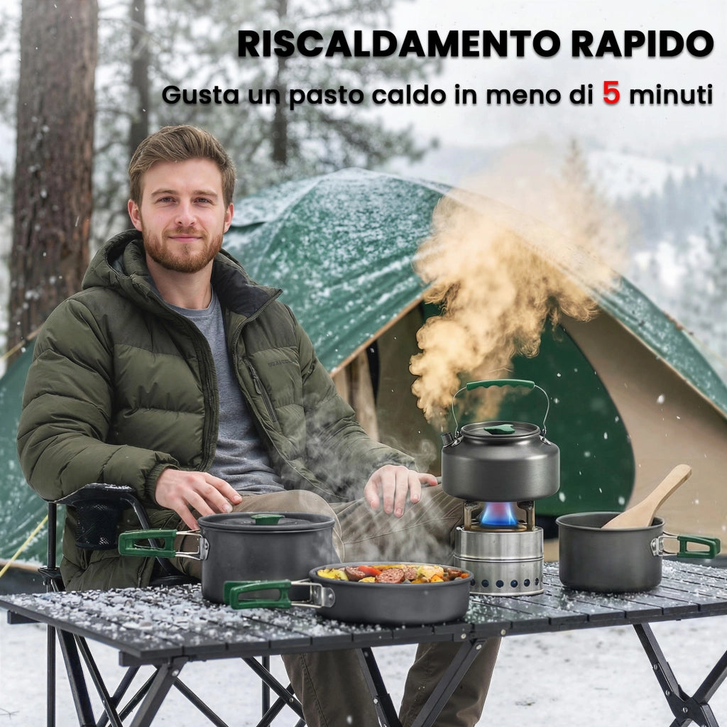 Set di Pentole Campeggio 4-5 Persone, Cucina Campeggio Alluminio, Grigio