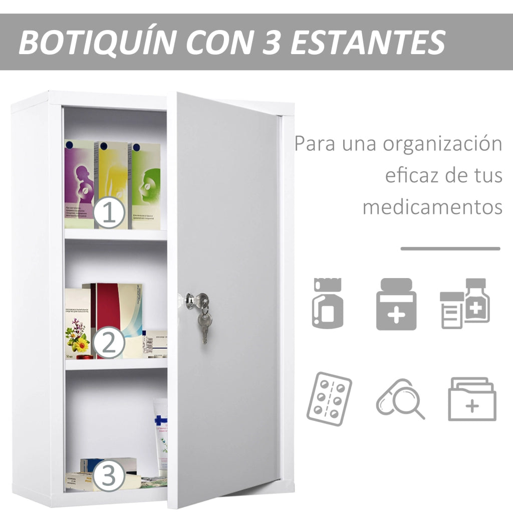 Armadio da muro in metallo con 3 ripiani e chiusura a chiave ¨C zephmum ¨C bianco 40x18x60 cm