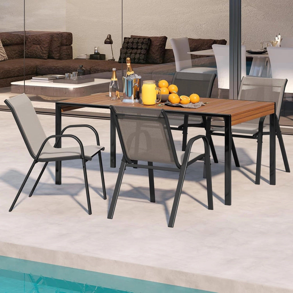 Set di 2 Sedie Impilabili, Sedia da Giardino con Corrimano, Telaio in Acciaio Tubolare Verniciato a Polvere, Sedia per Giardino e Patio