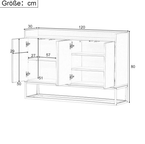Credenza 120x30x80 cm a 4 ante; con ripiani regolabili e apertura a pressione; MDF e truciolare