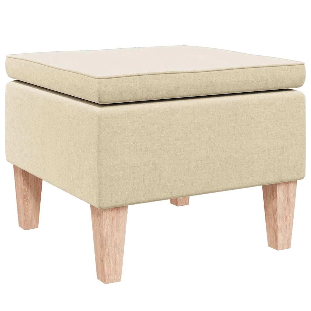 Poggiapiedi con Gambe in Legno Crema in Tessuto 329434