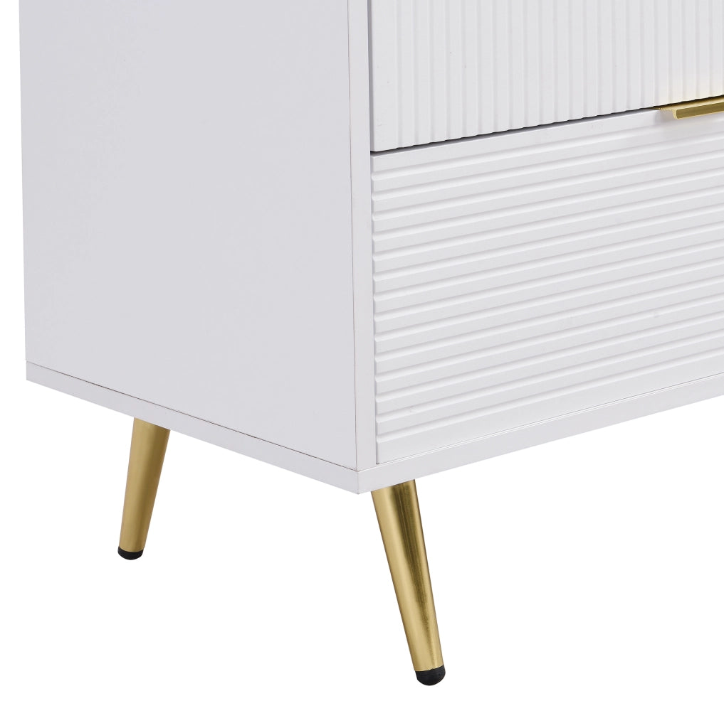Credenza 120x38x80;5 cm in MDF bianca e oro con 3 cassetti; 2 ante e ripiani