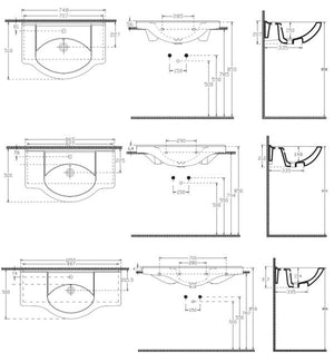 Lavabo a parete Consolle Universale 75 cm 85 cm 105 cm - Misura 105 cm