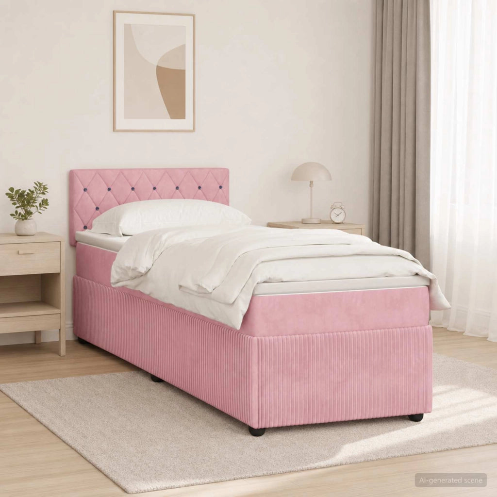 Letto box spring con materasso Rosa 100 x 200 cm Velluto 3451618