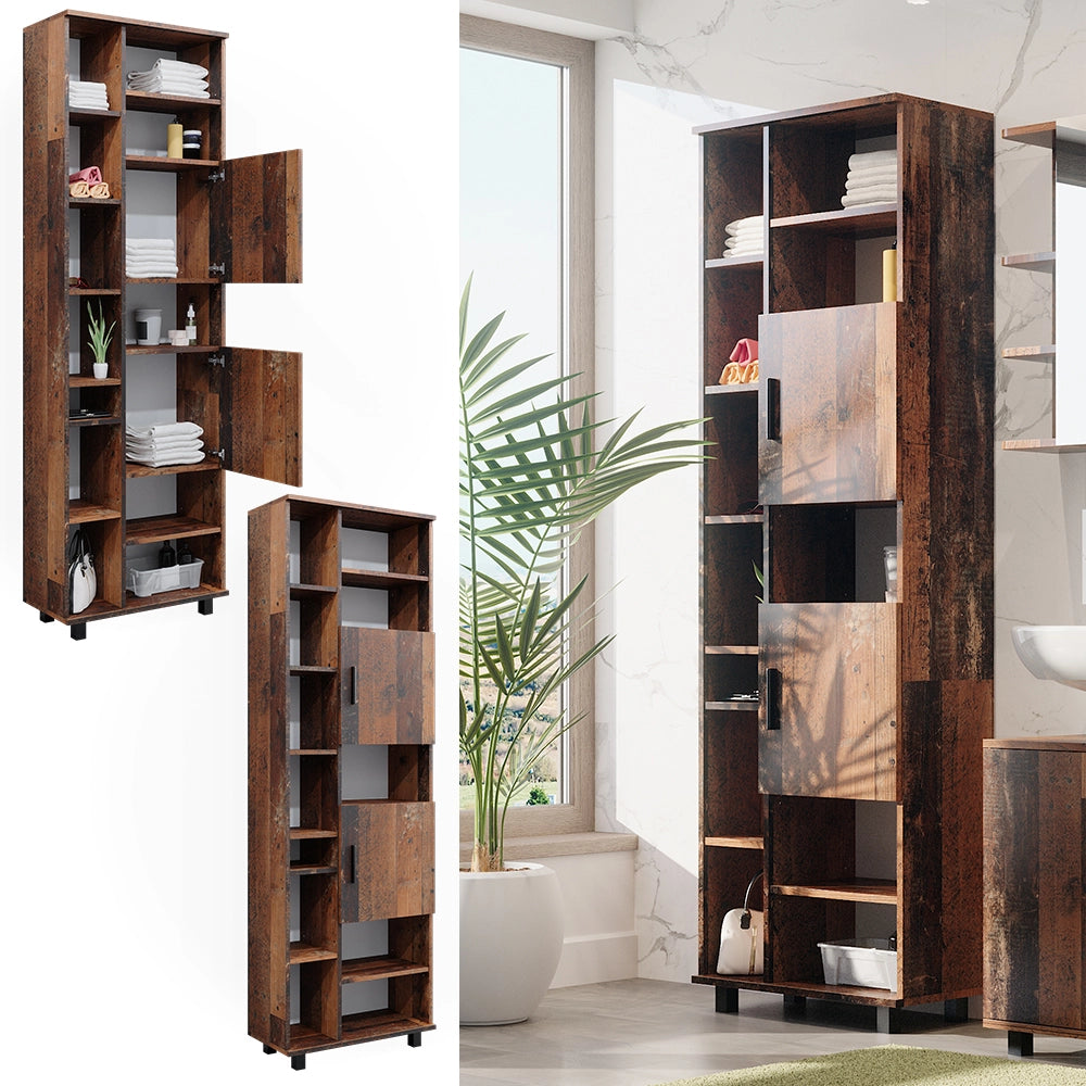 Armadio per il bagno Ilias Rovere rustico 60 x 190 cm con ante e vani a giorno Vicco