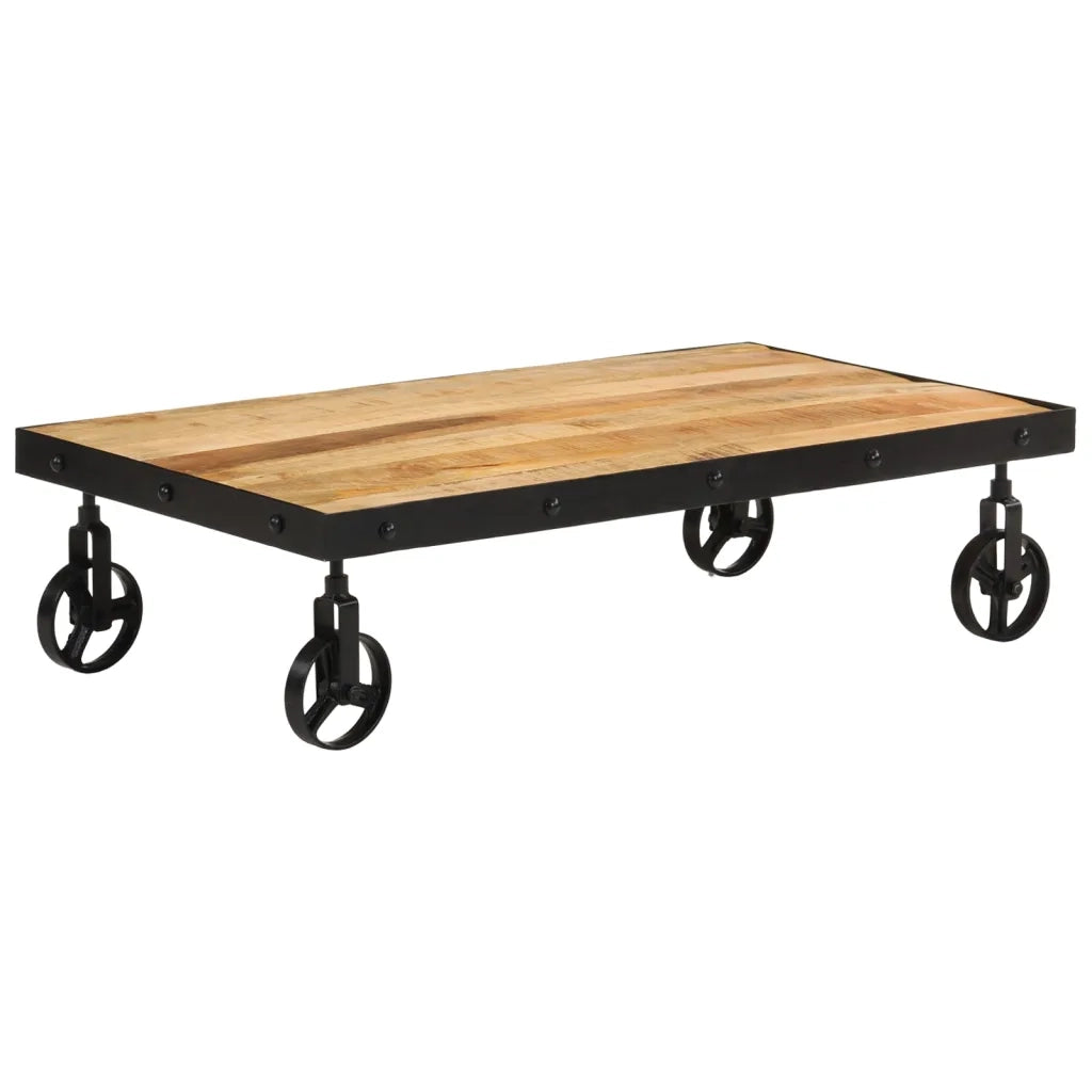 Tavolino da Salotto con Ruote Legno Massello Mango 100x55x26 cm