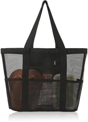 Borsa da spiaggia per tutta la famiglia, grande capacità, borsa da spiaggia in mesh con chiusura a cerniera e tasca impermeabile, borsa da spiaggia leggera per piscina, picnic, viaggi