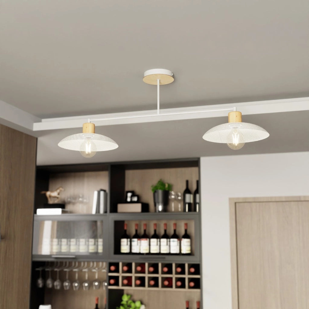Lampada a sospensione KOBE in acciaio bianco e legno naturale