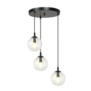 Lampada a sospensione Cosmo in acciaio nero con diffusori in vetro