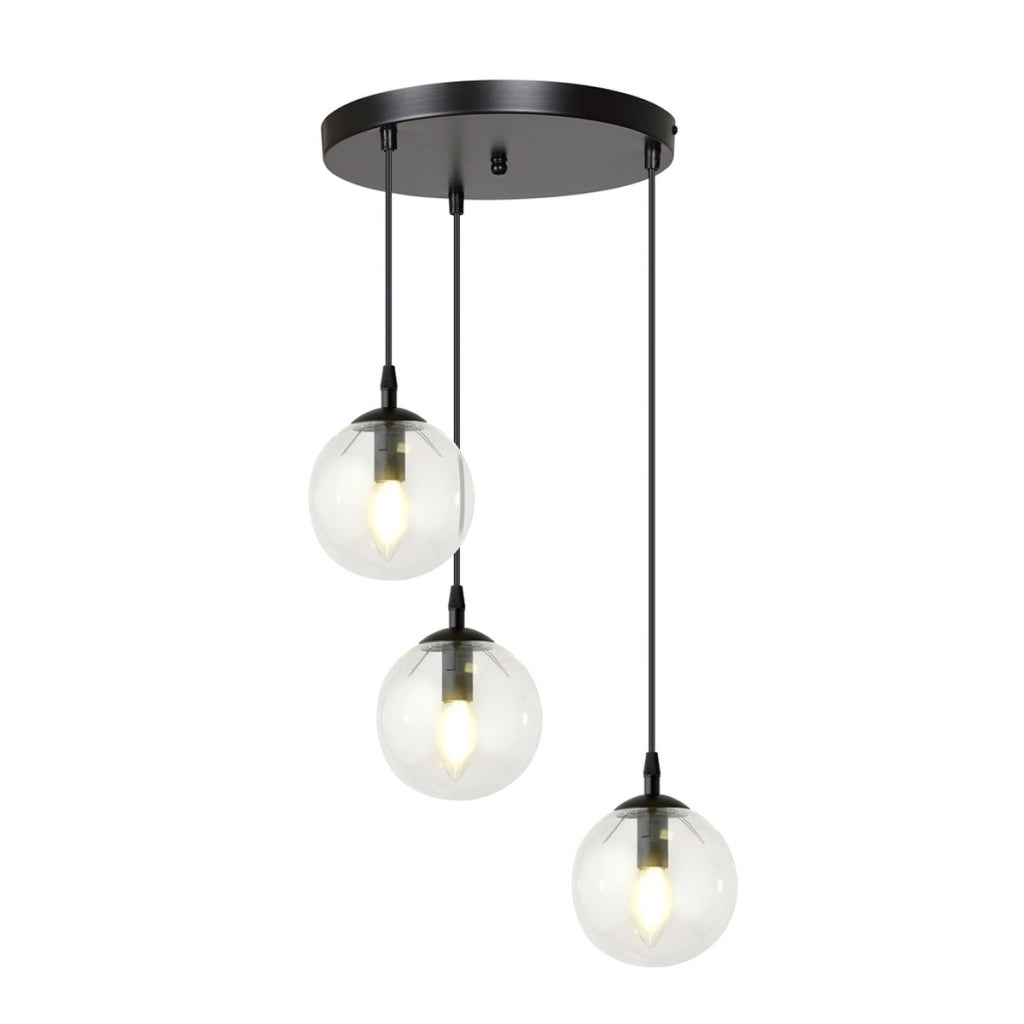 Lampada a sospensione Cosmo in acciaio nero con diffusori in vetro