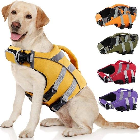 Vestone per cani - Strisce riflettenti - Flessibile - Alta capacità galleggiamento - Giallo