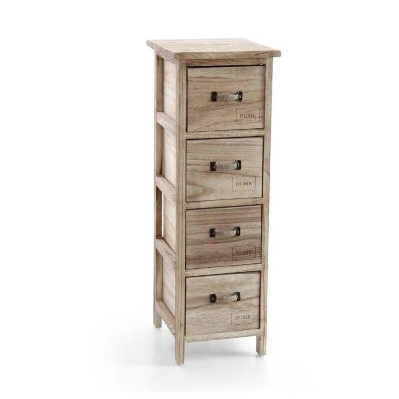 HOME CASSETTIERA SLIM IN LEGNO DECORATA A 4 CASSETTI 26 X 32 XH80 CM NATURAL