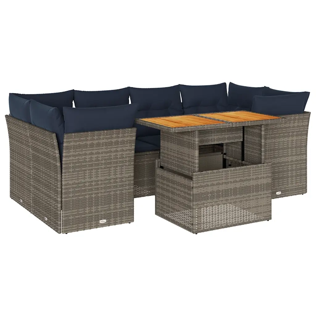 Set Divani da Giardino 7 pz con Cuscini Grigio in Polyrattan