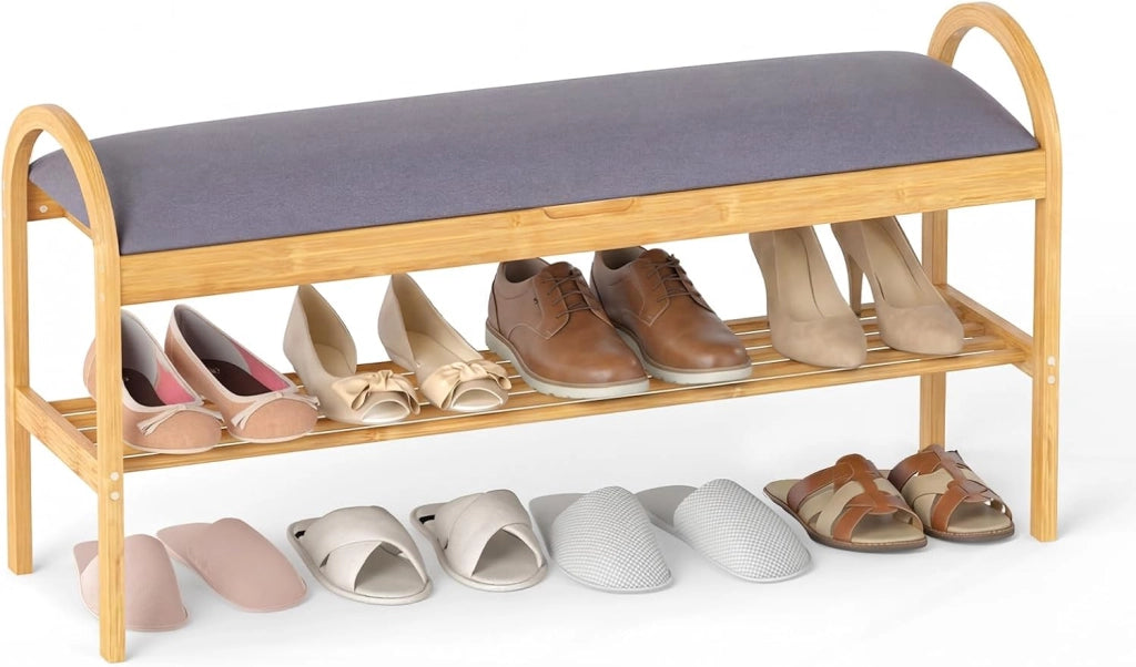 Scarpiera con Cuscino, Panca Porta Scarpe con Coperchio Imbottito a Ribalta, Scomparto Nascosto, Panca Imbottita per Ingresso Corridoio Camera da Letto, 101 x 31 x 51 cm (Beige)