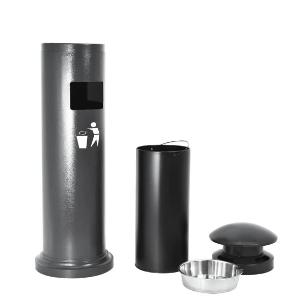 Cestino autoportante con posacenere a colonna e coperchio - Silver