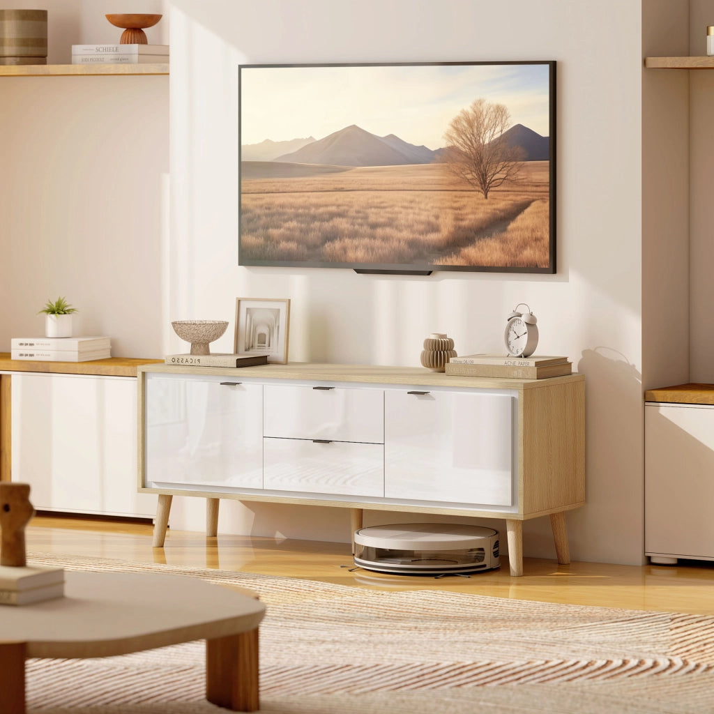 Mobile TV con 2 ante e 2 cassetti ¨C zephmum ¨C bianco lucido 120x35x50 cm
