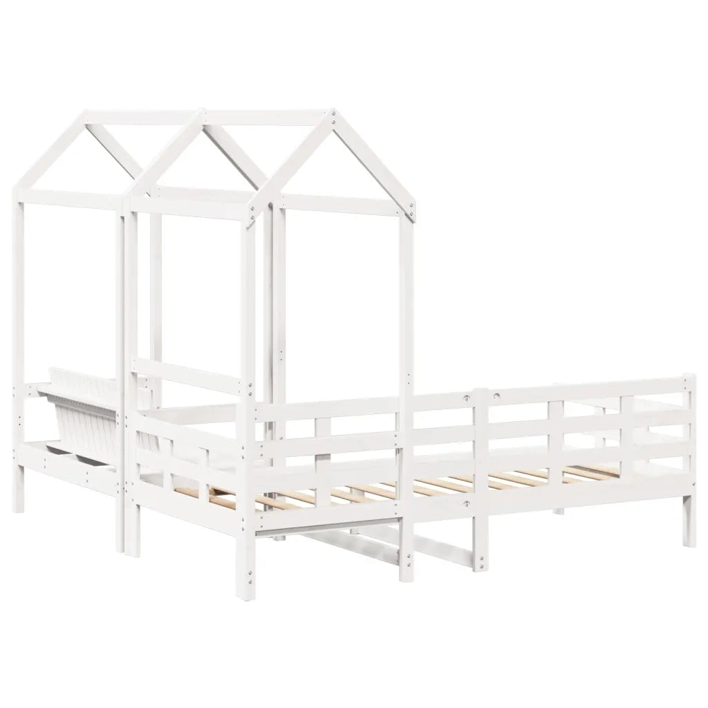 Letto singolo | Letto per adulti | Set Dormeuse e Panca con Tetto Bianco 80x200cm Massello Pino