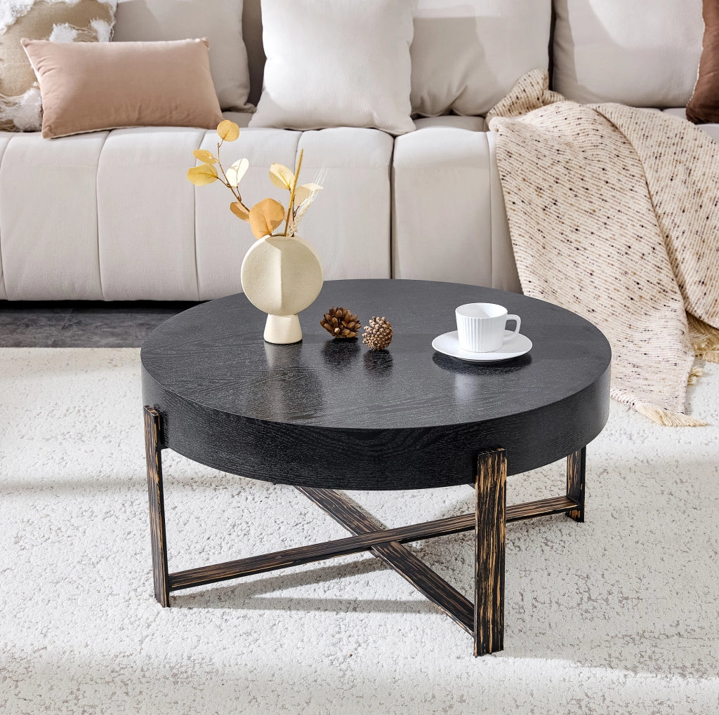 Tavolino da caffè rotondo Ø68 cm nero e bronzo antico