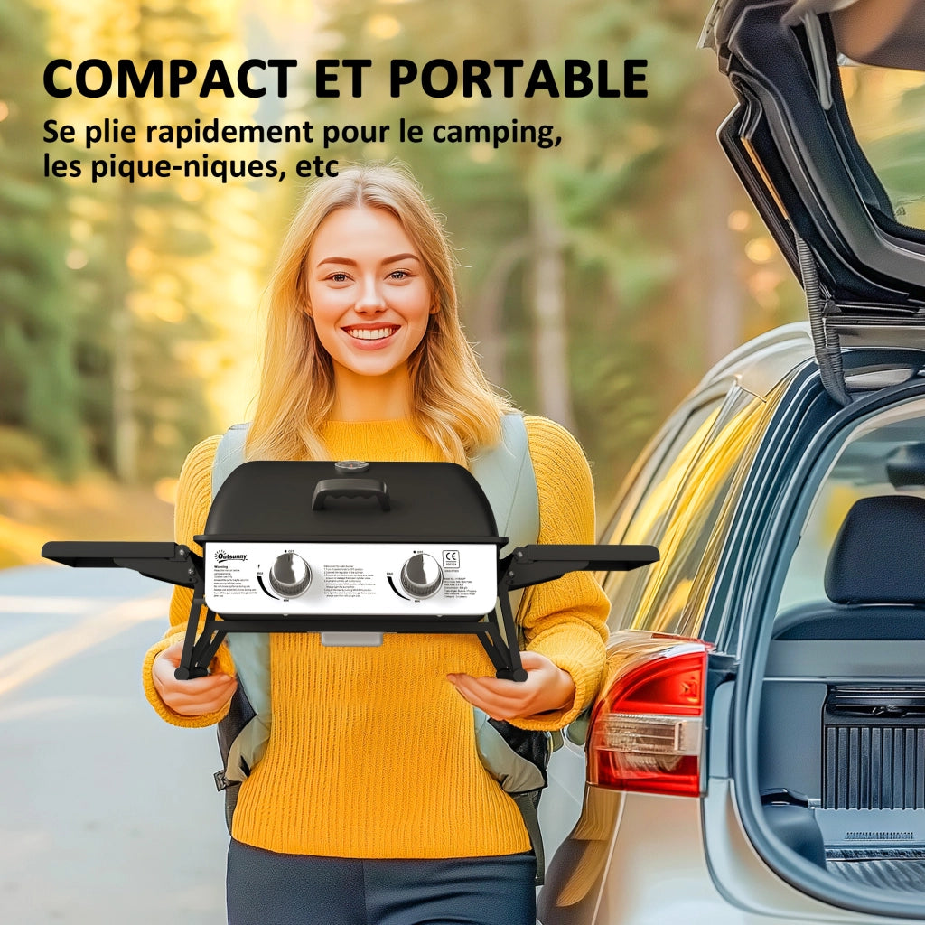 Barbecue a gas da tavolo portatile ¨C zephmum ¨C 2 bruciatori 5.6KW, nero