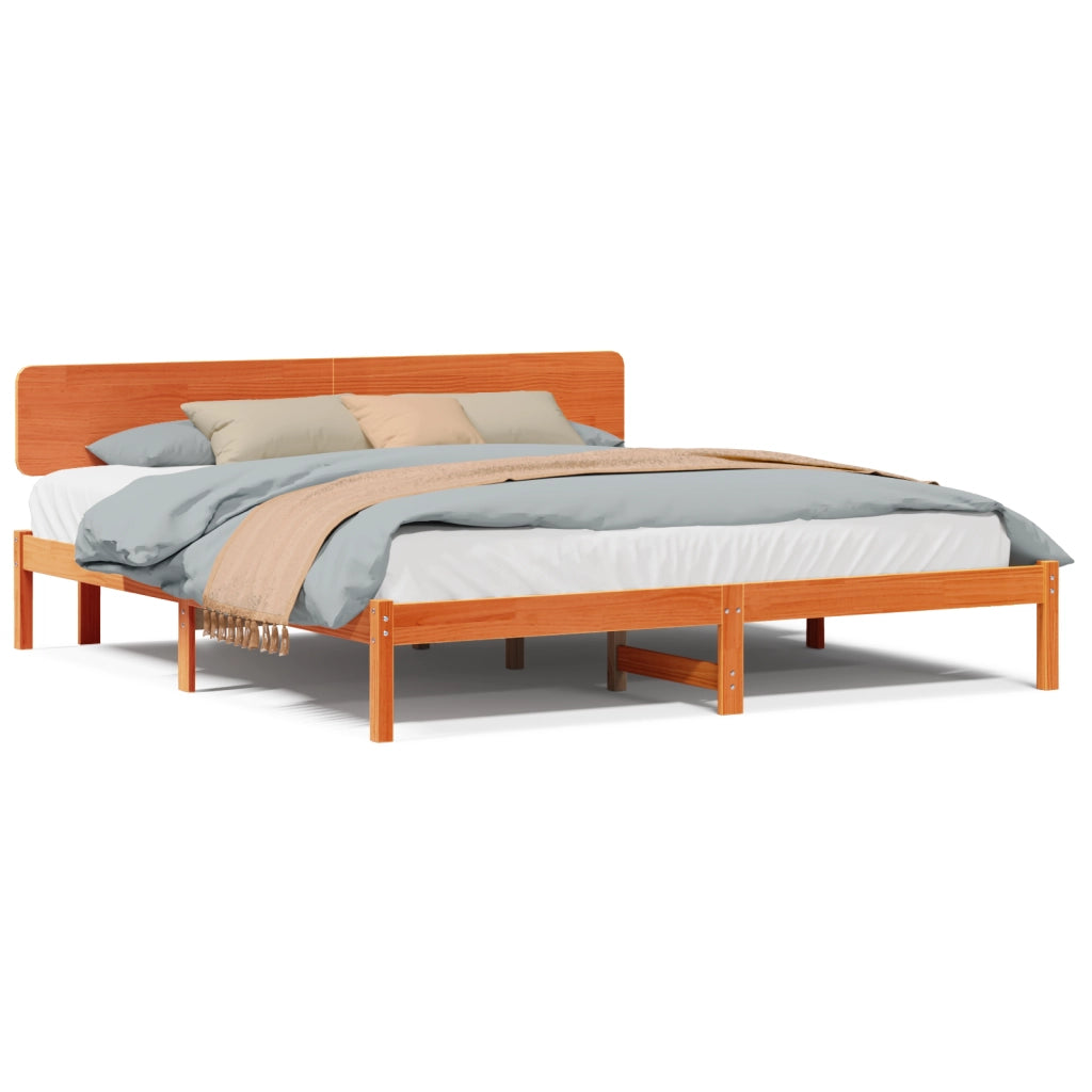 Struttura Letto con Testiera Marrone Cerato 180x200 cm Legno Massello di Pino