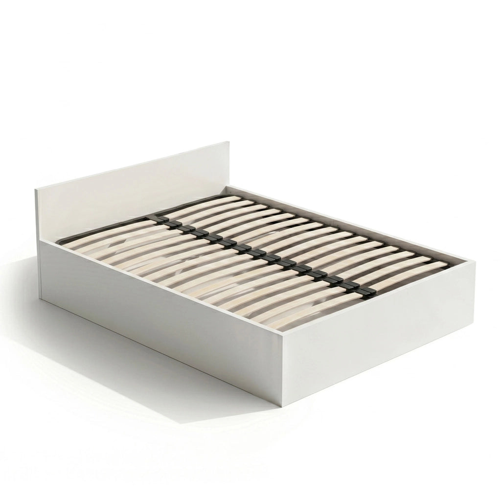 Letto con contenitore 140x200 cm rete sollevabile in metallo Bianco