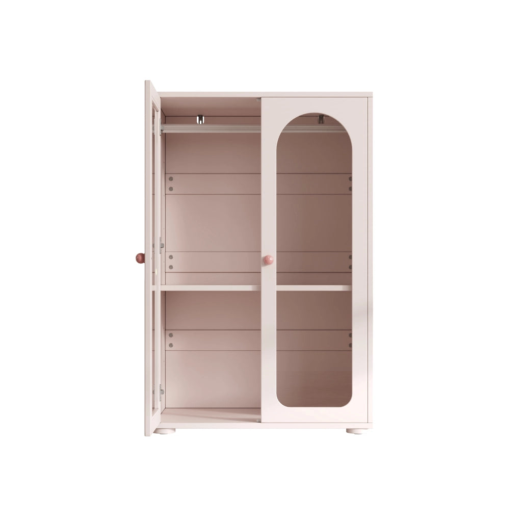 Armadio a 2 ante con ripiani regolabili e ante trasparenti in acrilico, per camera, rosa baby, 80 × 50 × 120 cm