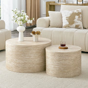 Set di 2 tavolini rotondi impilabili con spazio contenitore, effetto legno, MDF, per salotto