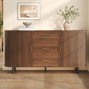 Credenza da sala da pranzo, mobile da ingresso, 3 cassetti, ante scorrevoli, piedini in metallo, color noce